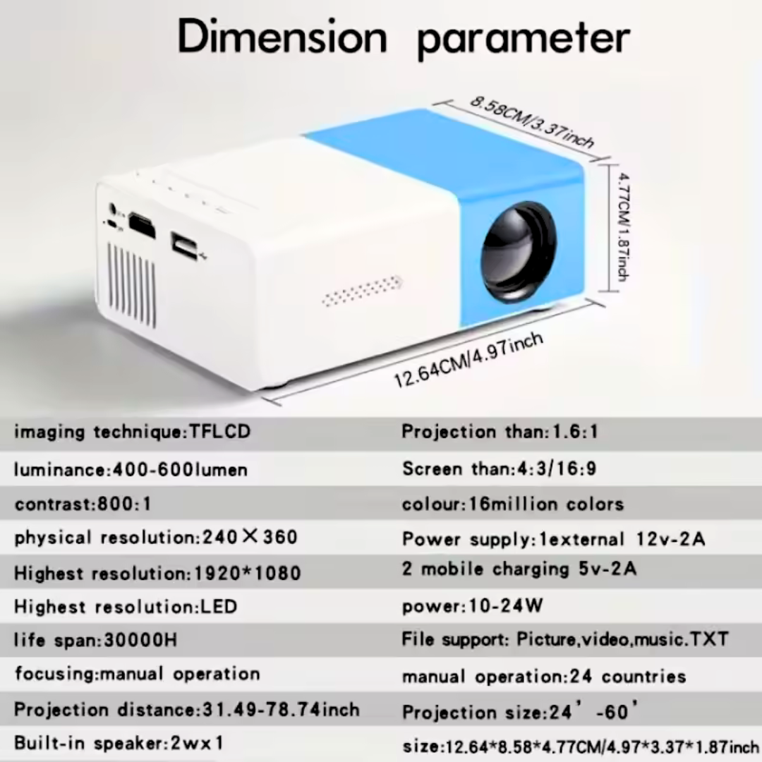 Smart Portable Projector - Dimension Parameter