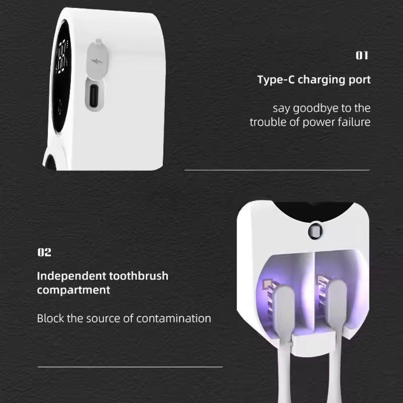 UV Toothbrush Disinfectant And Cleaner Case - Type-C Charging Port